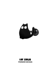 1ST XULIE "Ghosts Cat" Black Cat Stud Earrings in 925 Sterling Silver - Side View