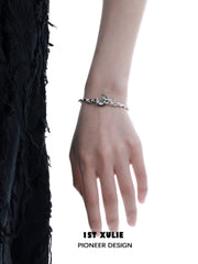 1ST XULIE "MYTH OF THE MOON" Statement Black Mother-of-Pearl Moon Cuff Bracelet in 24K Gold Plated 925 Sterling Silver - Back View