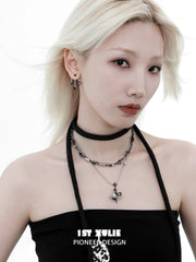 1ST XULIE "Snake Bite" Statement Black and White Serpent Stud Earrings in Platinum Plated - Angle View 2