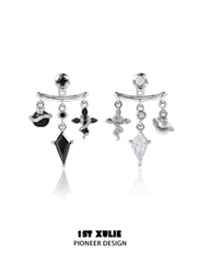 1ST XULIE "Snake Bite" Statement Black and White Serpent Stud Earrings in Platinum Plated - Detail Shot