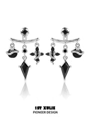 1ST XULIE "Snake Bite" Statement Black and White Serpent Stud Earrings in Platinum Plated - On Model Close-Up