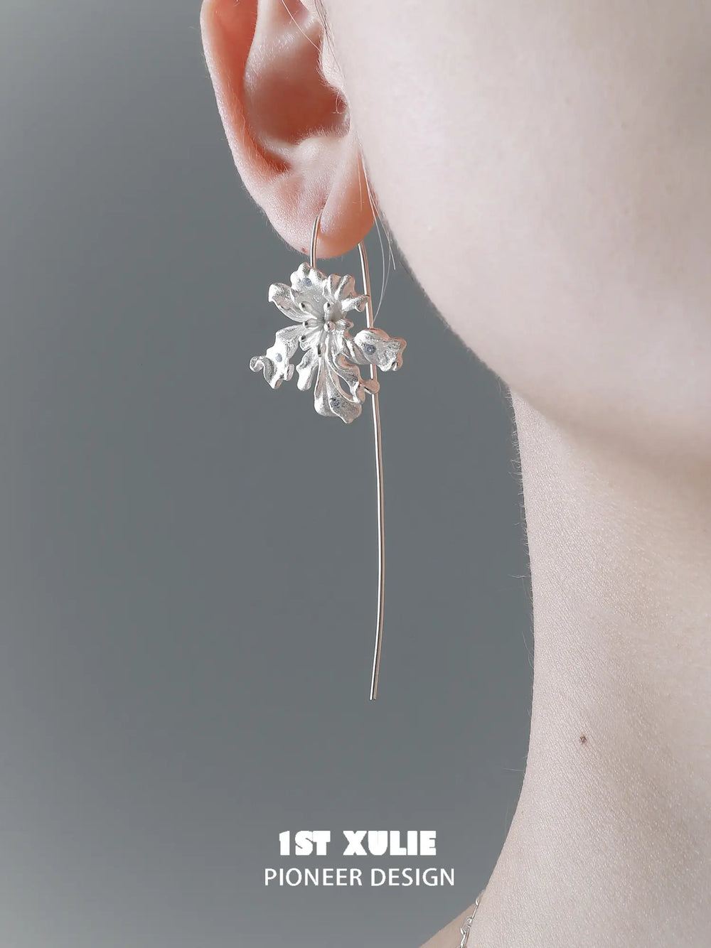 1ST XULIE Jewelry "Irises" Blue Iris Dangle Earrings in Silver Plated - Angle 1