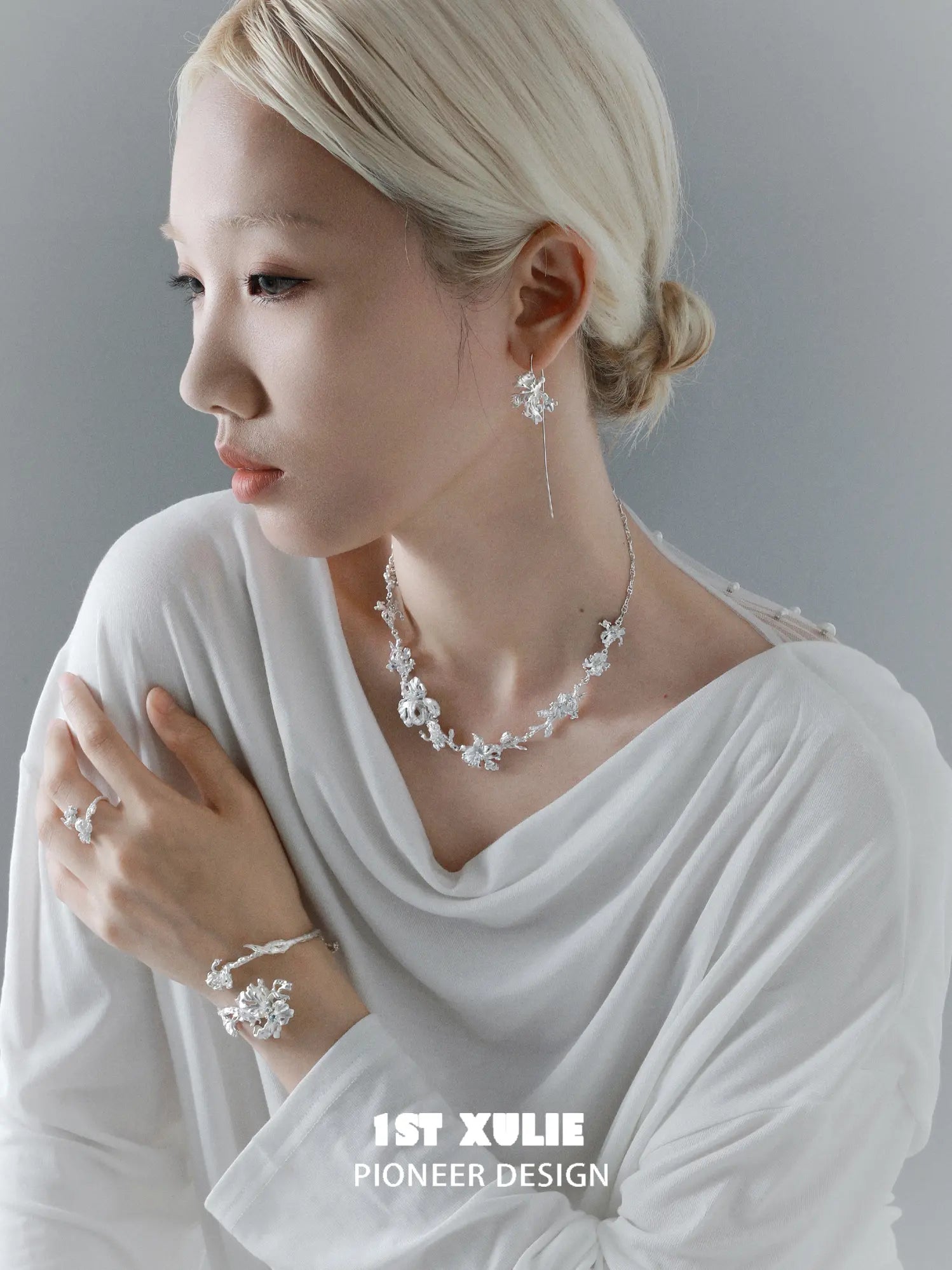 1ST XULIE Jewelry "Irises" Blue Iris Dangle Earrings in Silver Plated - Detail Shot