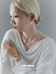 1ST XULIE Jewelry "Irises" Blue Iris Dangle Earrings in Silver Plated - Detail Shot