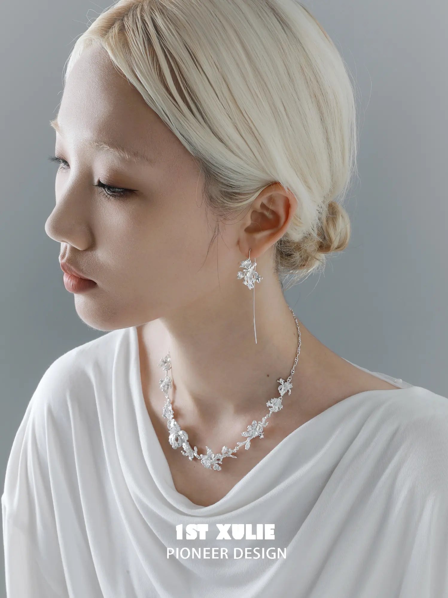 1ST XULIE Jewelry "Irises" Blue Iris Dangle Earrings in Silver Plated - Lifestyle Shot