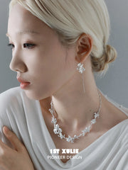 1ST XULIE Jewelry "Irises" Blue Iris Dangle Earrings in Silver Plated - Product View