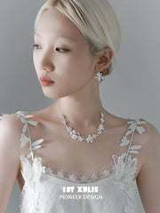 1ST XULIE Jewelry "Irises" Blue Iris Dangle Earrings in Silver Plated - Side View