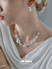 1ST XULIE Jewelry "Irises" Blue Zirconia Iris Necklace in Platinum Plated - Detail Shot