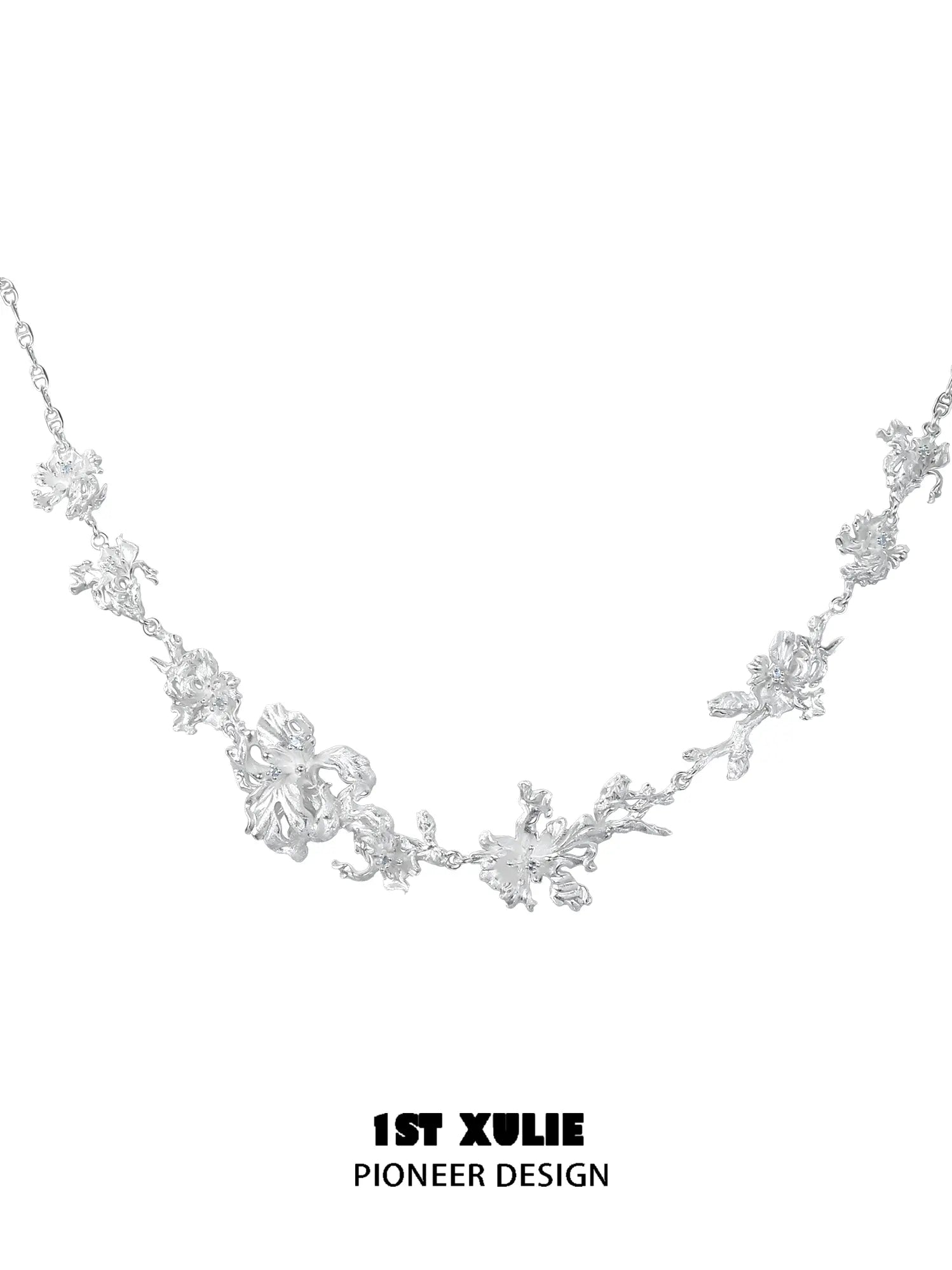 1ST XULIE Jewelry "Irises" Blue Zirconia Iris Necklace in Platinum Plated - Lifestyle Shot