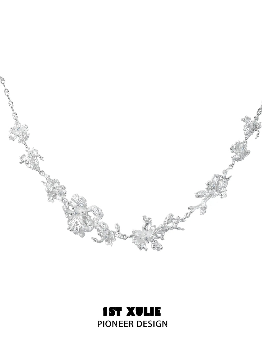 1ST XULIE Jewelry "Irises" Blue Zirconia Iris Necklace in Platinum Plated - Lifestyle Shot