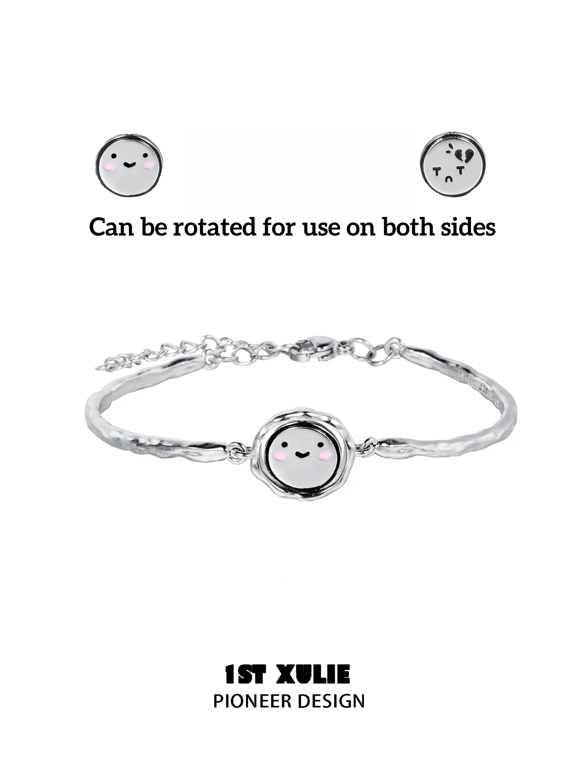 1ST XULIE "Mood Diary" Broken Heart Open Bangle in 925 Sterling Silver - On Model