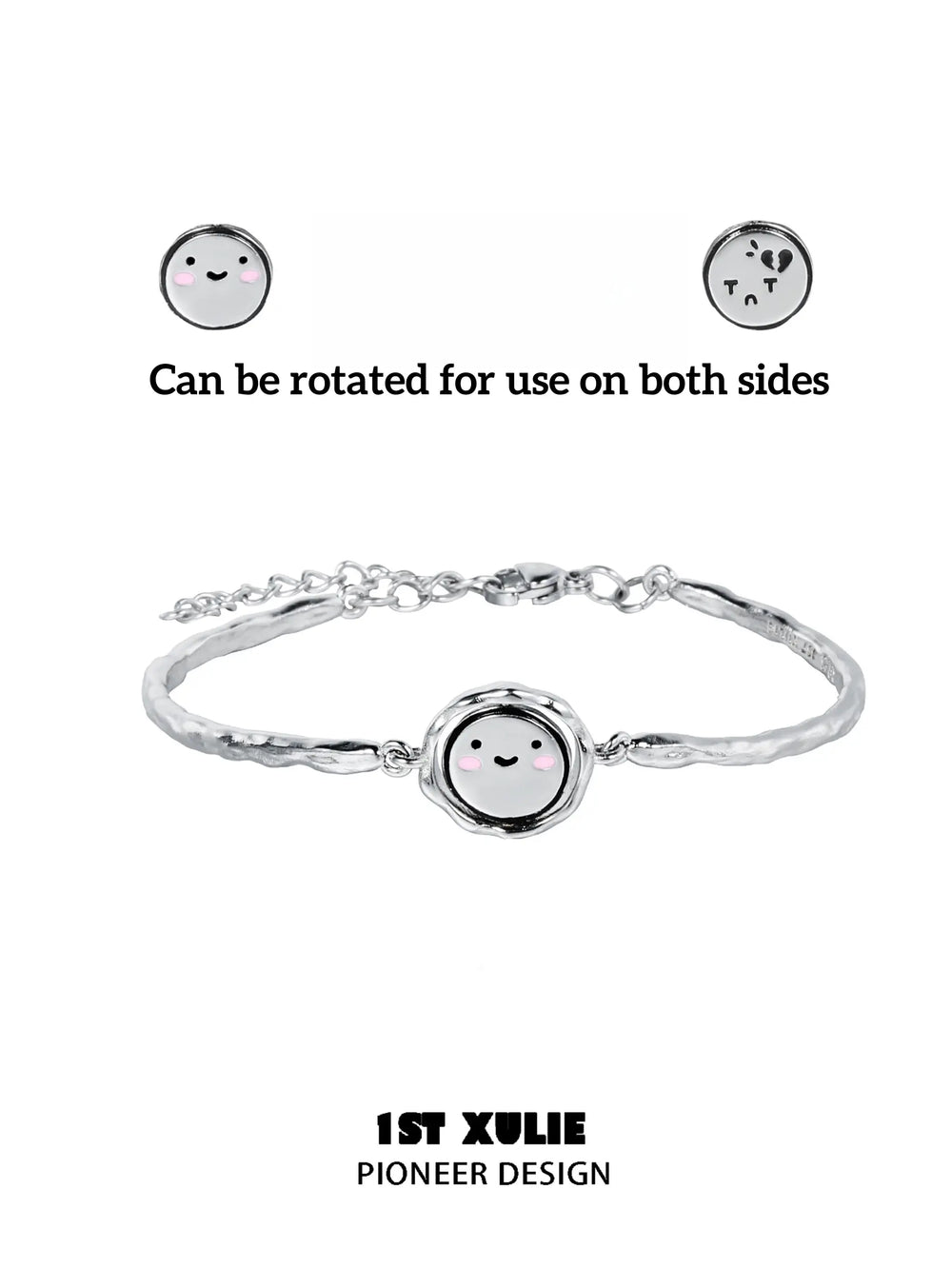 1ST XULIE "Mood Diary" Broken Heart Open Bangle in 925 Sterling Silver - On Model