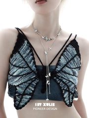 1ST XULIE "Butterfly Wasteland" Butterfly Abalone Tassel Necklace in Platinum Plated - On Model