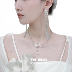 1ST XULIE "Whiterfly" Elegant Butterfly Chalcedony Pendant Necklace in 24K Gold Plated 925 Silver - On Model Close-up