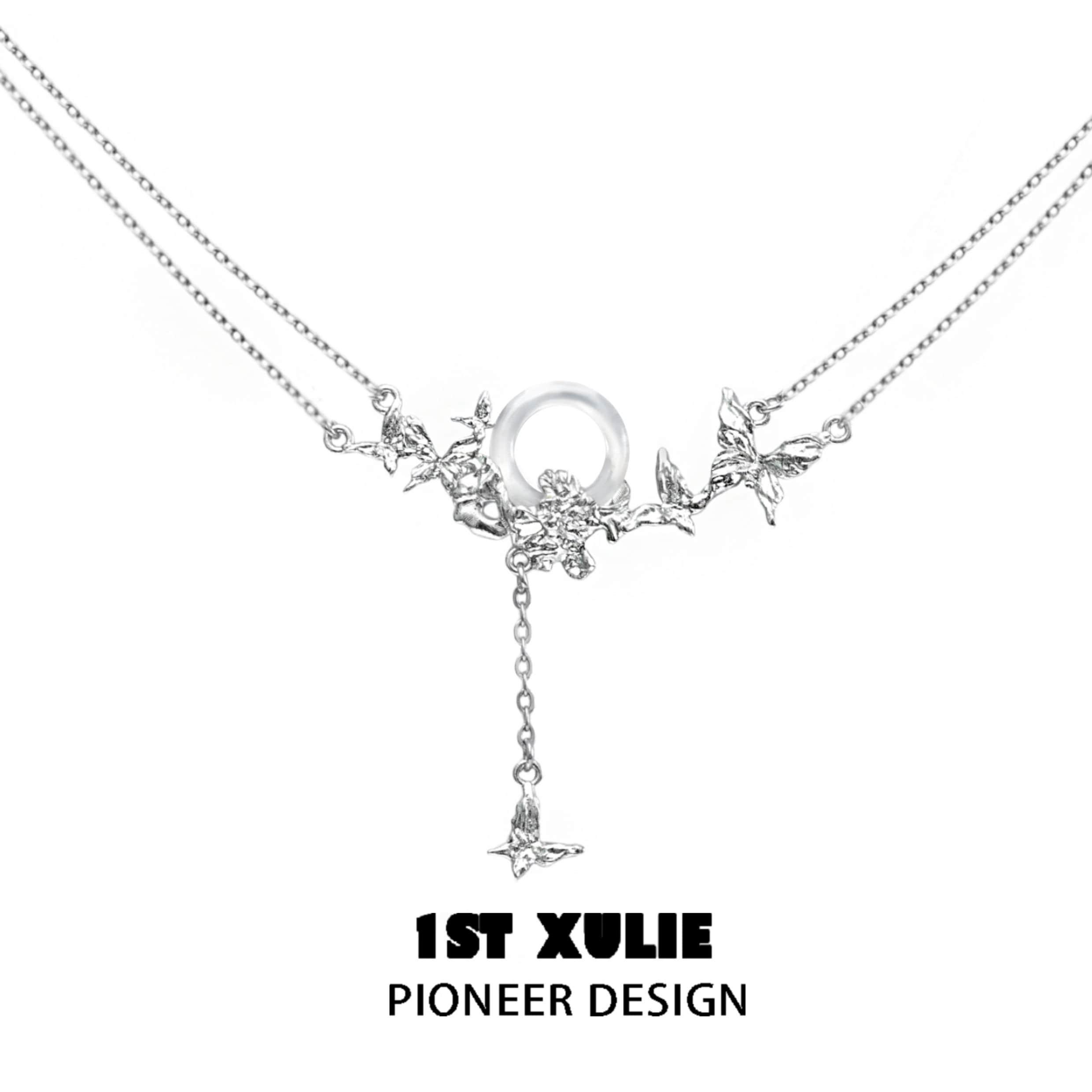 1ST XULIE "Whiterfly" Elegant Butterfly Chalcedony Pendant Necklace in 24K Gold Plated 925 Silver - Side View