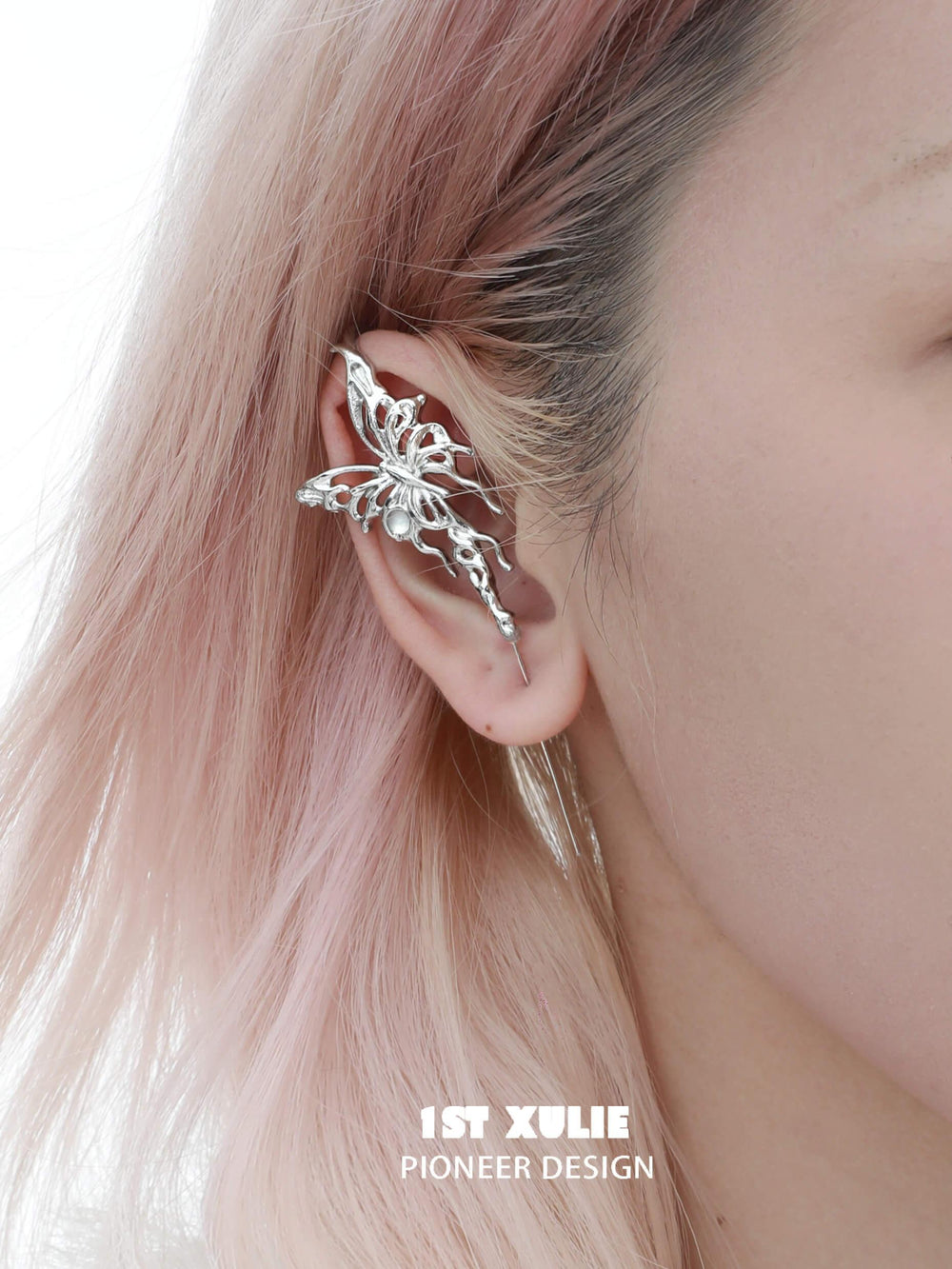 1ST XULIE "Whiterfly" Butterfly Dangle Needle Piercing Earrings in Platinum Plated - Product View