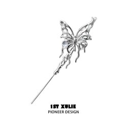 1ST XULIE "Whiterfly" Butterfly Dangle Needle Piercing Earrings in Platinum Plated - On Model