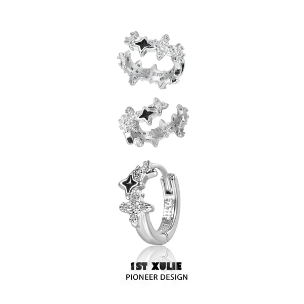 "Star Trails" 925 Sterling Silver Dainty Butterfly Ear Clips & Stud Earrings, Cartilage Ear Cuffs