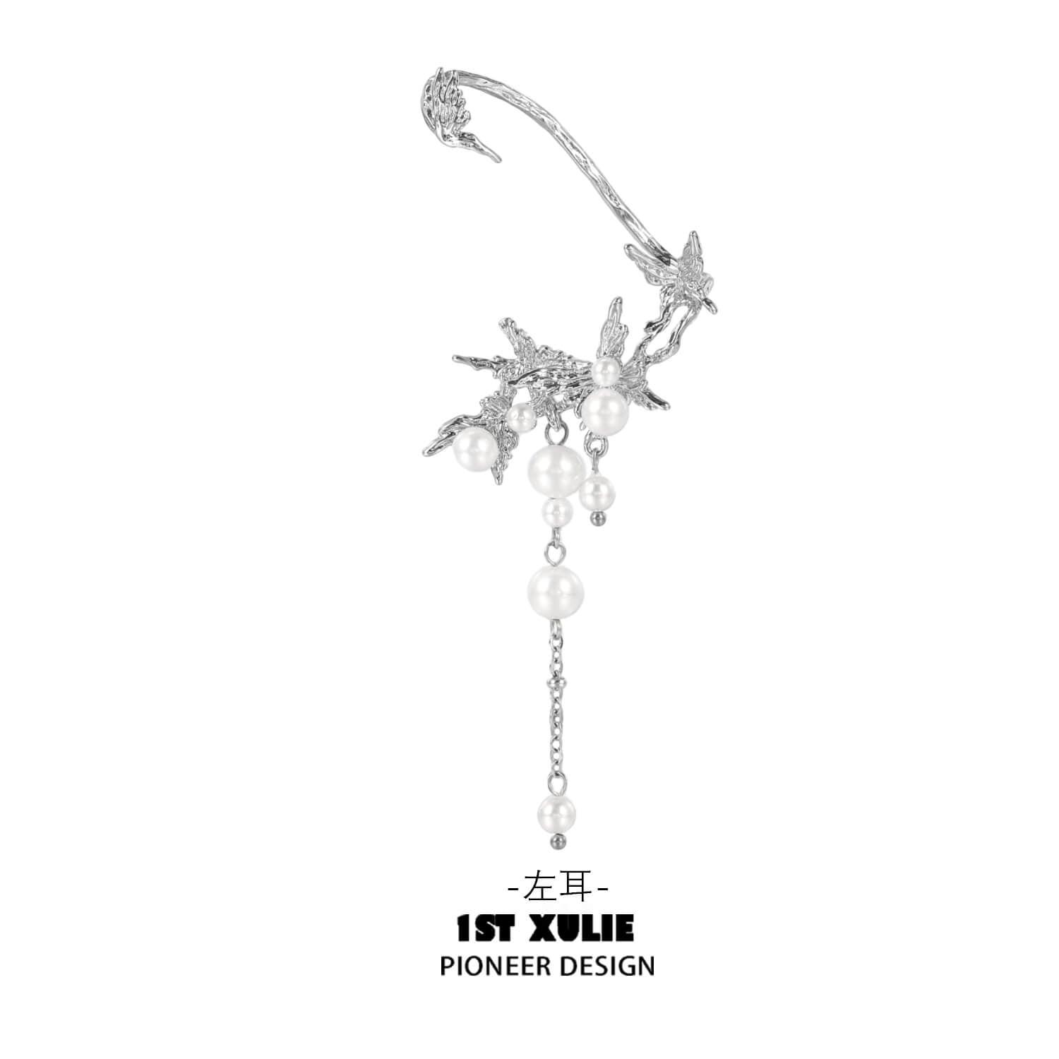 1ST XULIE "Whiterfly" Butterfly Pearl Wrap Ear Cuffs in Platinum Plated - Lifestyle Shot