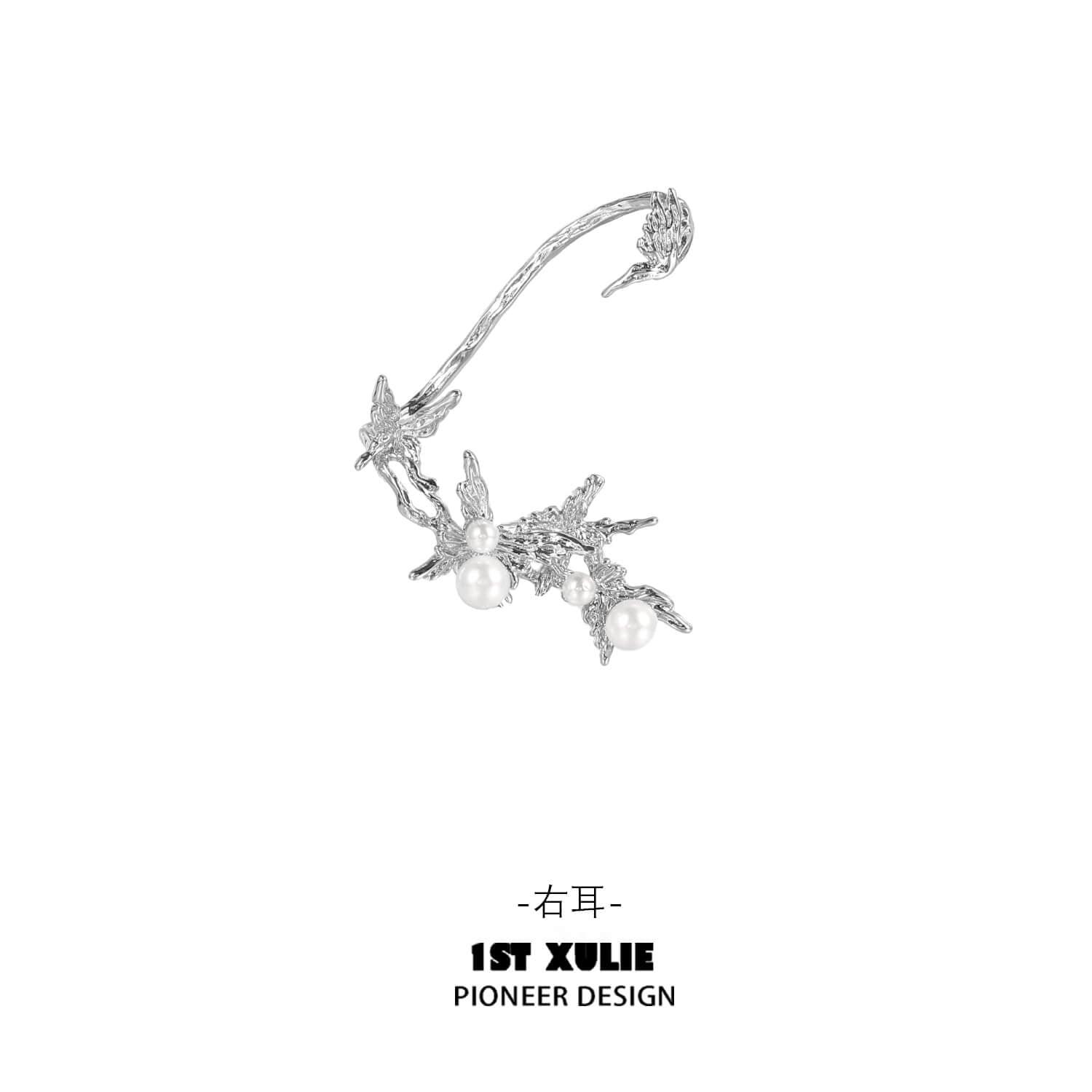 1ST XULIE "Whiterfly" Butterfly Pearl Wrap Ear Cuffs in Platinum Plated - Product View on Stand