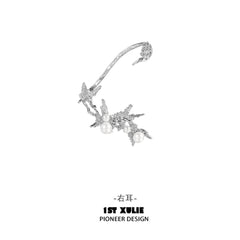 1ST XULIE "Whiterfly" Butterfly Pearl Wrap Ear Cuffs in Platinum Plated - Product View on Stand