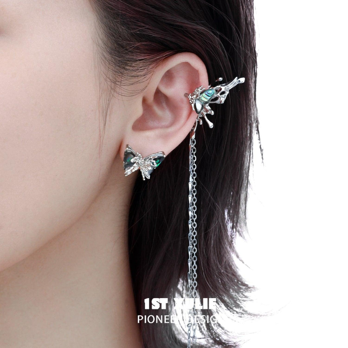 1ST XULIE "Butterfly Wasteland" Butterfly Tassel Non-Pierced Ear Wraps in 24K Gold Plated - Product View