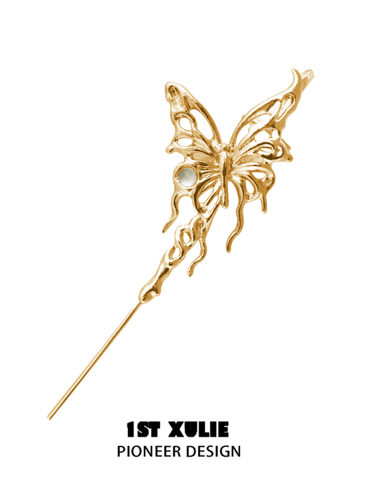 1ST XULIE "Whiterfly" Statement Butterfly Dangle Threader Earrings in 24K Gold Plated - Product View