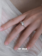 1ST XULIE "Whiterfly" Artistic Butterfly Wing Bone Adjustable Open Ring in 925 Sterling Silver - Side View