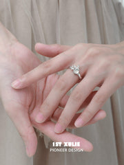 1ST XULIE "Whiterfly" Artistic Butterfly Wing Bone Adjustable Open Ring in 925 Sterling Silver - Detail Shot