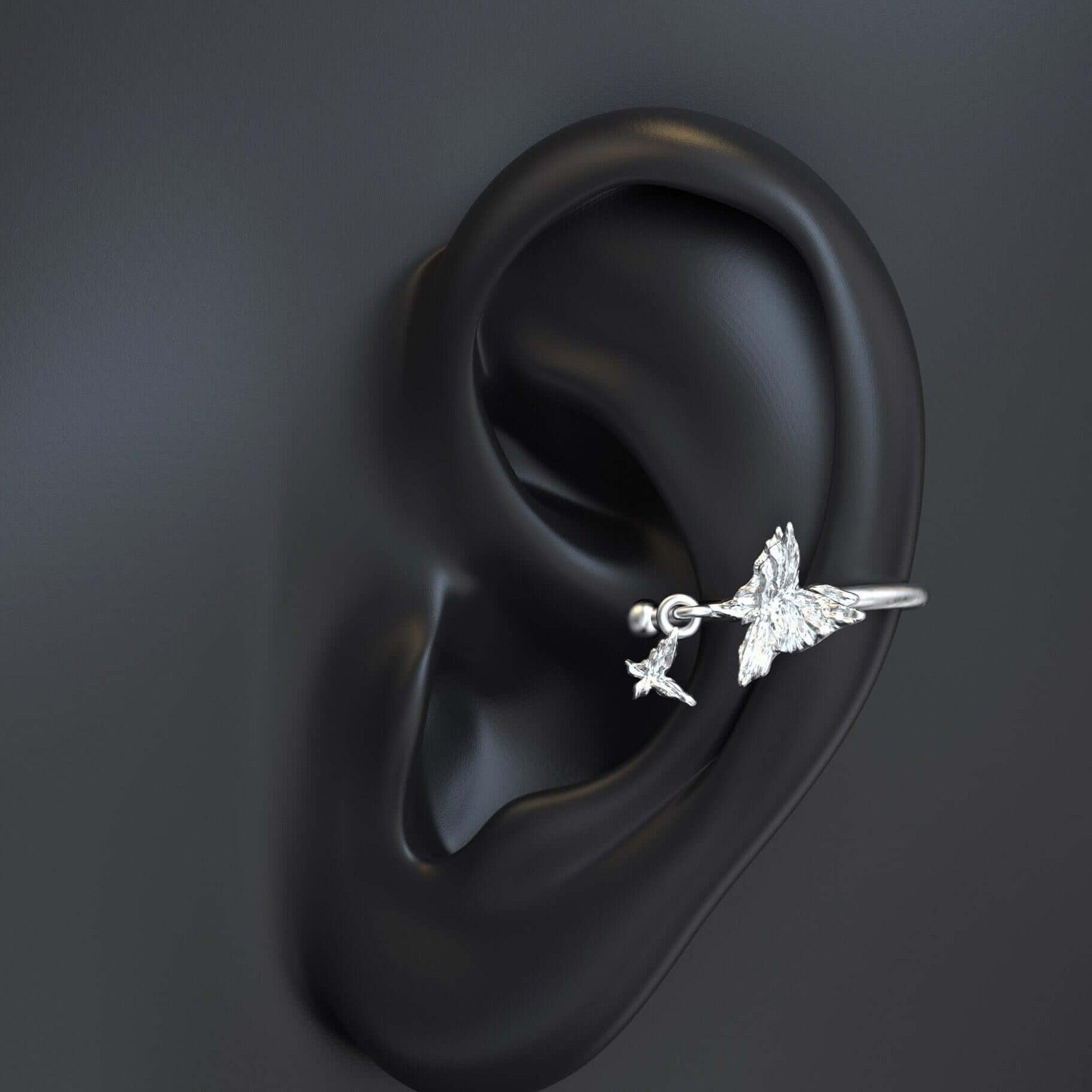 1ST XULIE "Butterfly Wasteland" Butterfly Wing Cartilage Ear Cuffs in 925 Sterling Silver - On Model Side View