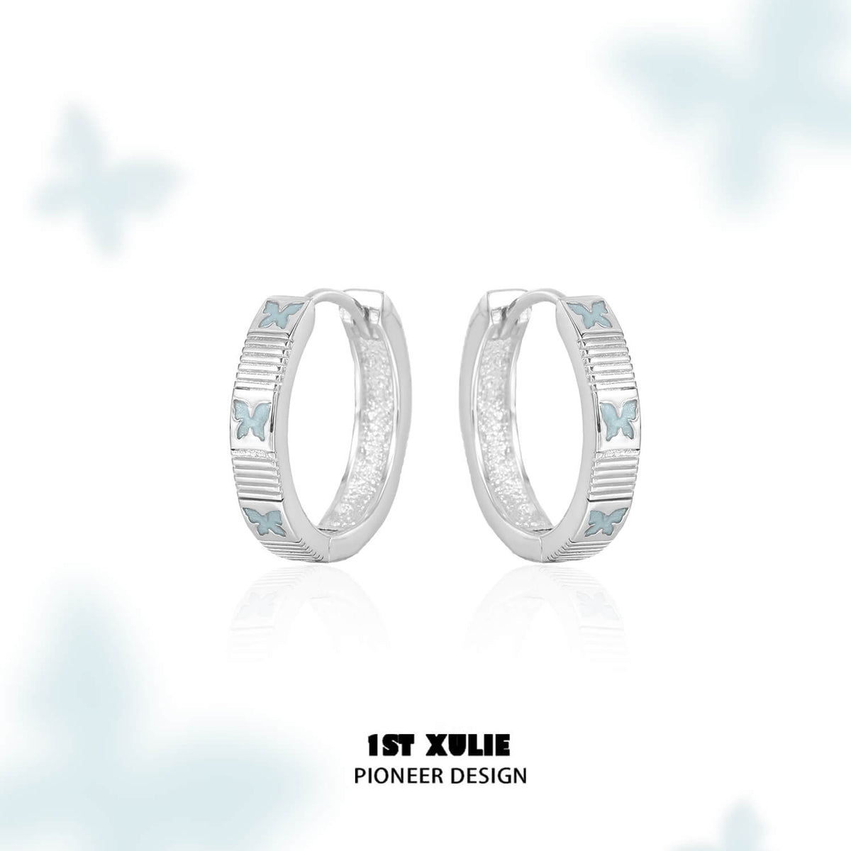 1ST XULIE "Whiterfly" Butterfly Wing Hoop Earrings in 925 Sterling Silver - Angle View