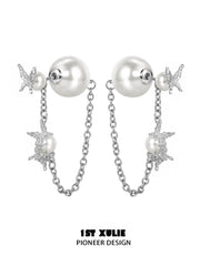 1ST XULIE "Whiterfly" Sculptural Butterfly Wing Pearl Stud Earrings in Platinum Plated Silver - Product View