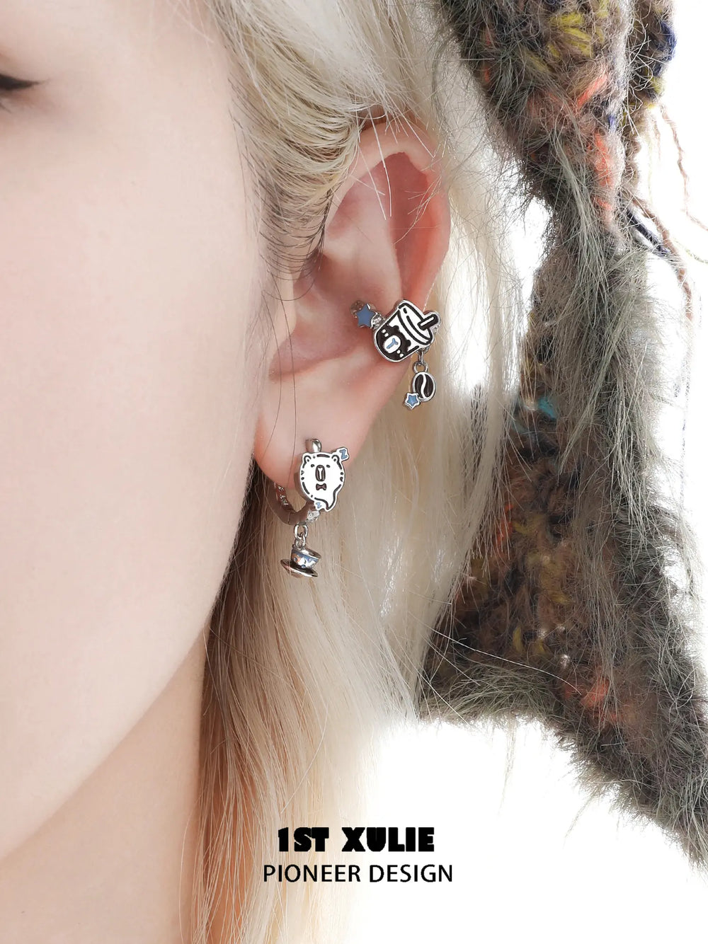 1ST XULIE Jewelry "POUR-OVER CAPYBARA" Novelty Enamel Capybara Drop Hoop Earrings - Detail Shot
