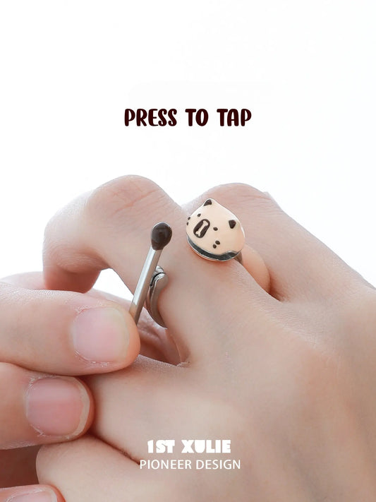 1ST XULIE Jewelry "POUR-OVER CAPYBARA" Capybara Zen Fidget Ring in Brass - Lifestyle Shot