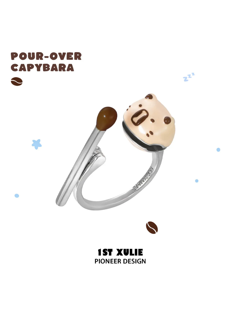 1ST XULIE Jewelry "POUR-OVER CAPYBARA" Capybara Zen Fidget Ring in Brass - Packaging View