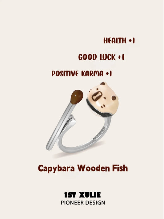1ST XULIE Jewelry "POUR-OVER CAPYBARA" Capybara Zen Fidget Ring in Brass - Texture View