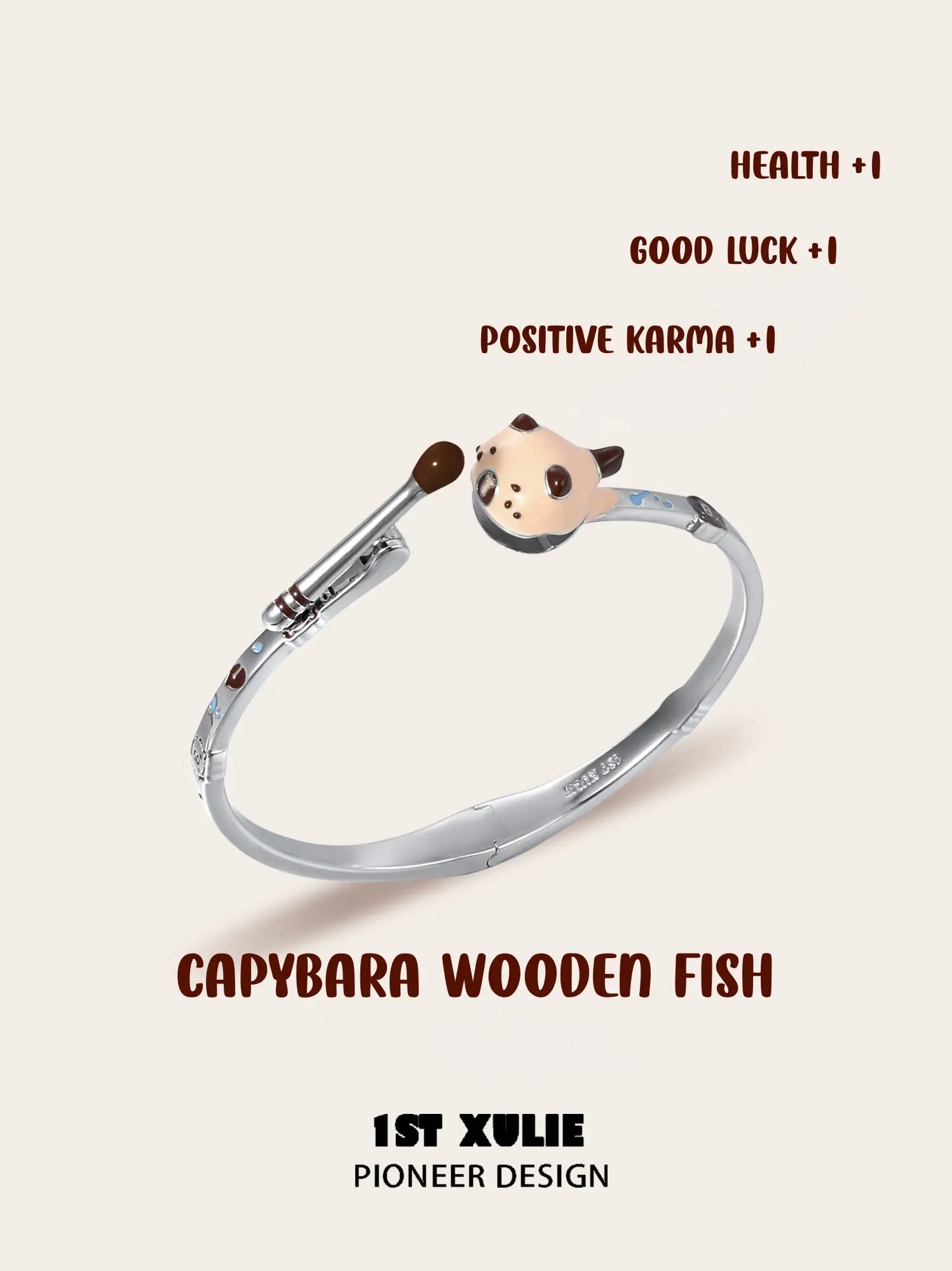 1ST XULIE Jewelry "POUR-OVER CAPYBARA" Enamel Capybara Zen Open Bangle in Enamel - Detail Shot