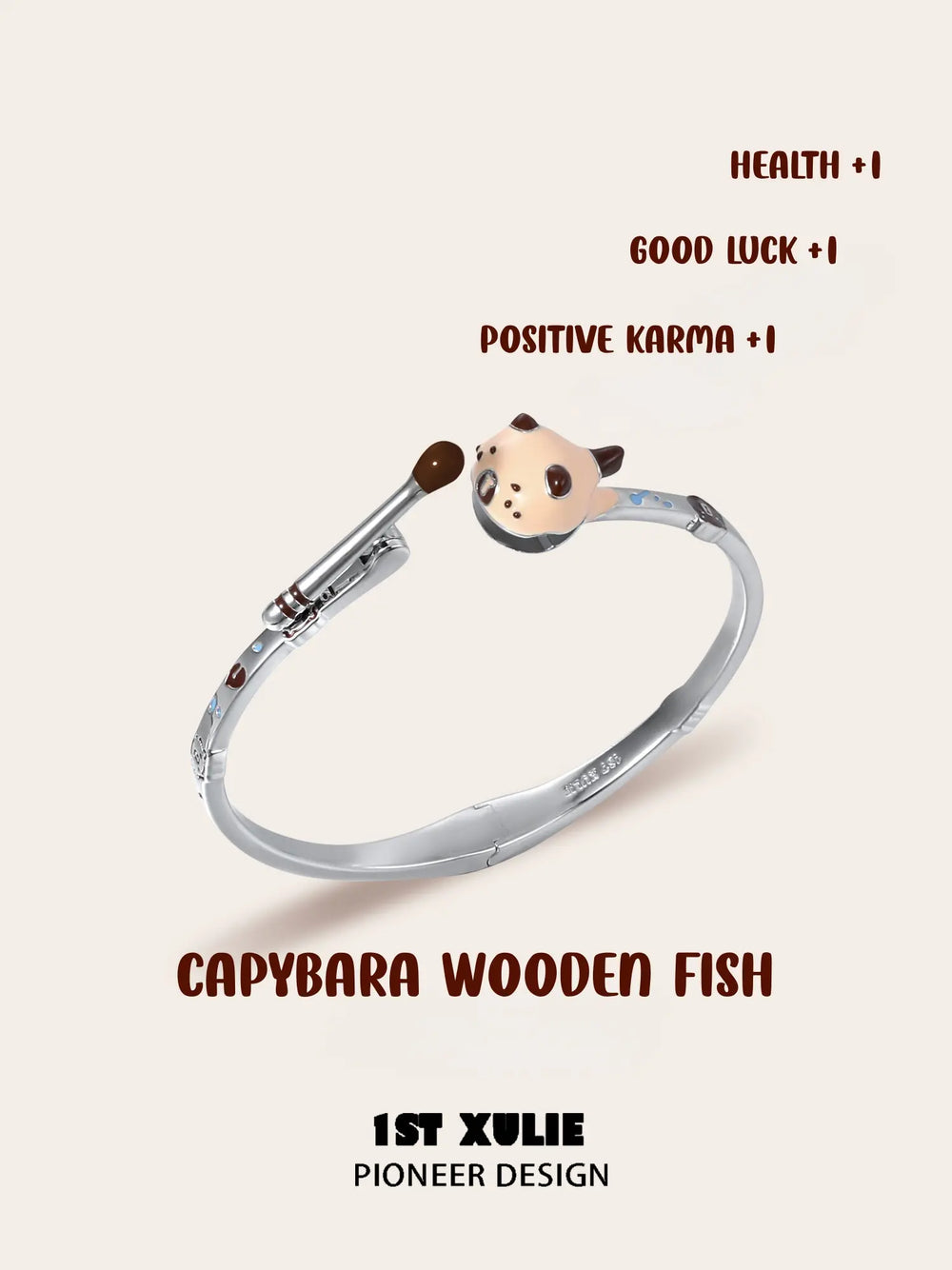 1ST XULIE Jewelry "POUR-OVER CAPYBARA" Enamel Capybara Zen Open Bangle in Enamel - Detail Shot