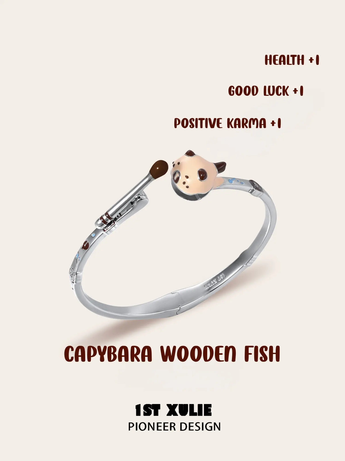 1ST XULIE Jewelry "POUR-OVER CAPYBARA" Enamel Capybara Zen Open Bangle in Enamel - Detail Shot