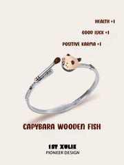 1ST XULIE Jewelry "POUR-OVER CAPYBARA" Enamel Capybara Zen Open Bangle in Enamel - Detail Shot