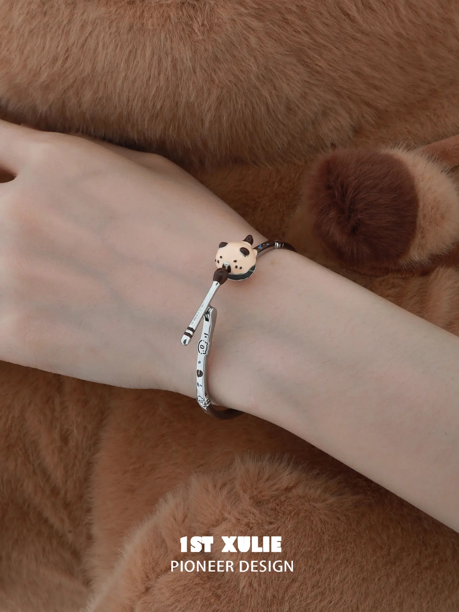 1ST XULIE Jewelry "POUR-OVER CAPYBARA" Enamel Capybara Zen Open Bangle in Enamel - On Model