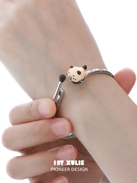 1ST XULIE Jewelry "POUR-OVER CAPYBARA" Enamel Capybara Zen Open Bangle in Enamel - Side View