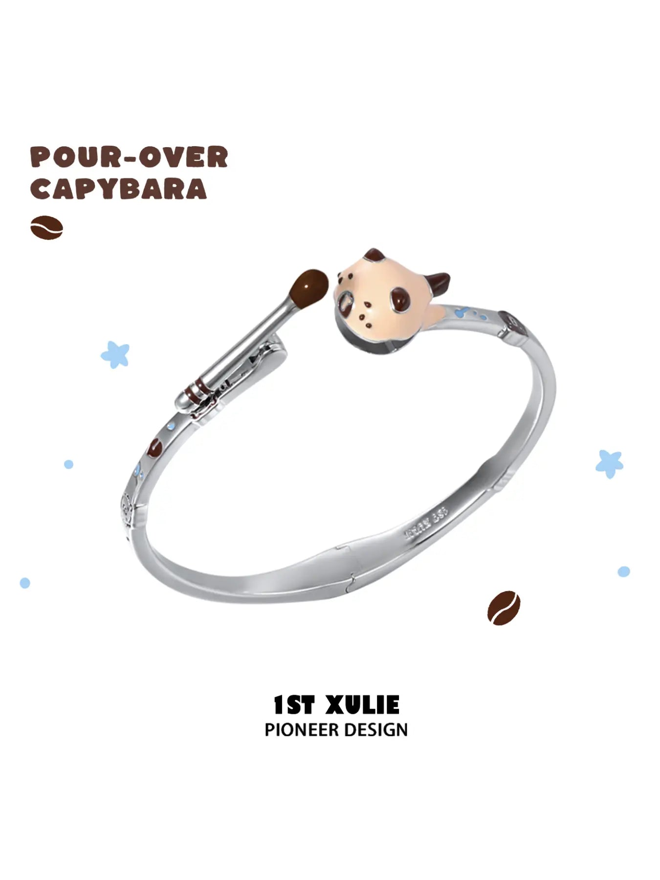 1ST XULIE Jewelry "POUR-OVER CAPYBARA" Enamel Capybara Zen Open Bangle in Enamel - Size Comparison