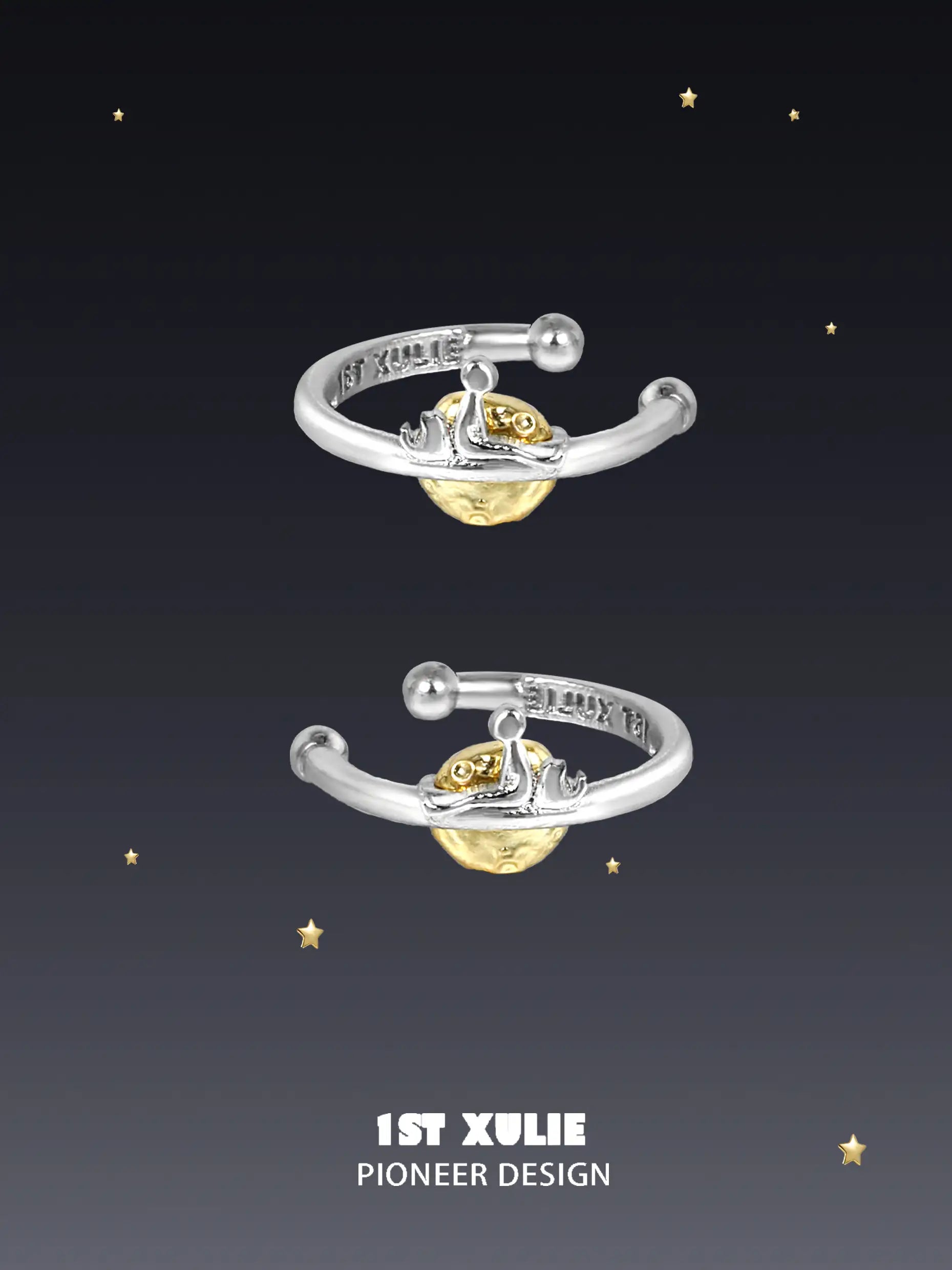 1ST XULIE "Cat's Gaze" Platinum Plated Cat Head Clip-on Cuff Earrings - Lifestyle Shot