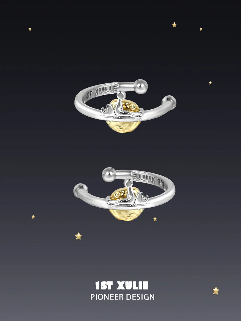 1ST XULIE "Cat's Gaze" Platinum Plated Cat Head Clip-on Cuff Earrings - Lifestyle Shot