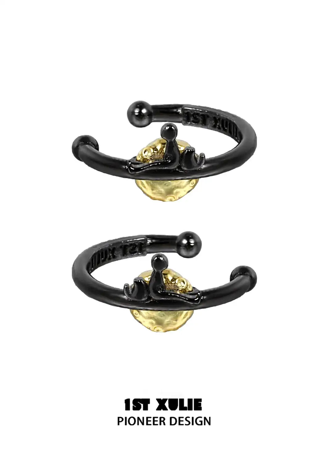 1ST XULIE "Cat's Gaze" Platinum Plated Cat Head Clip-on Cuff Earrings - On Model Close-up