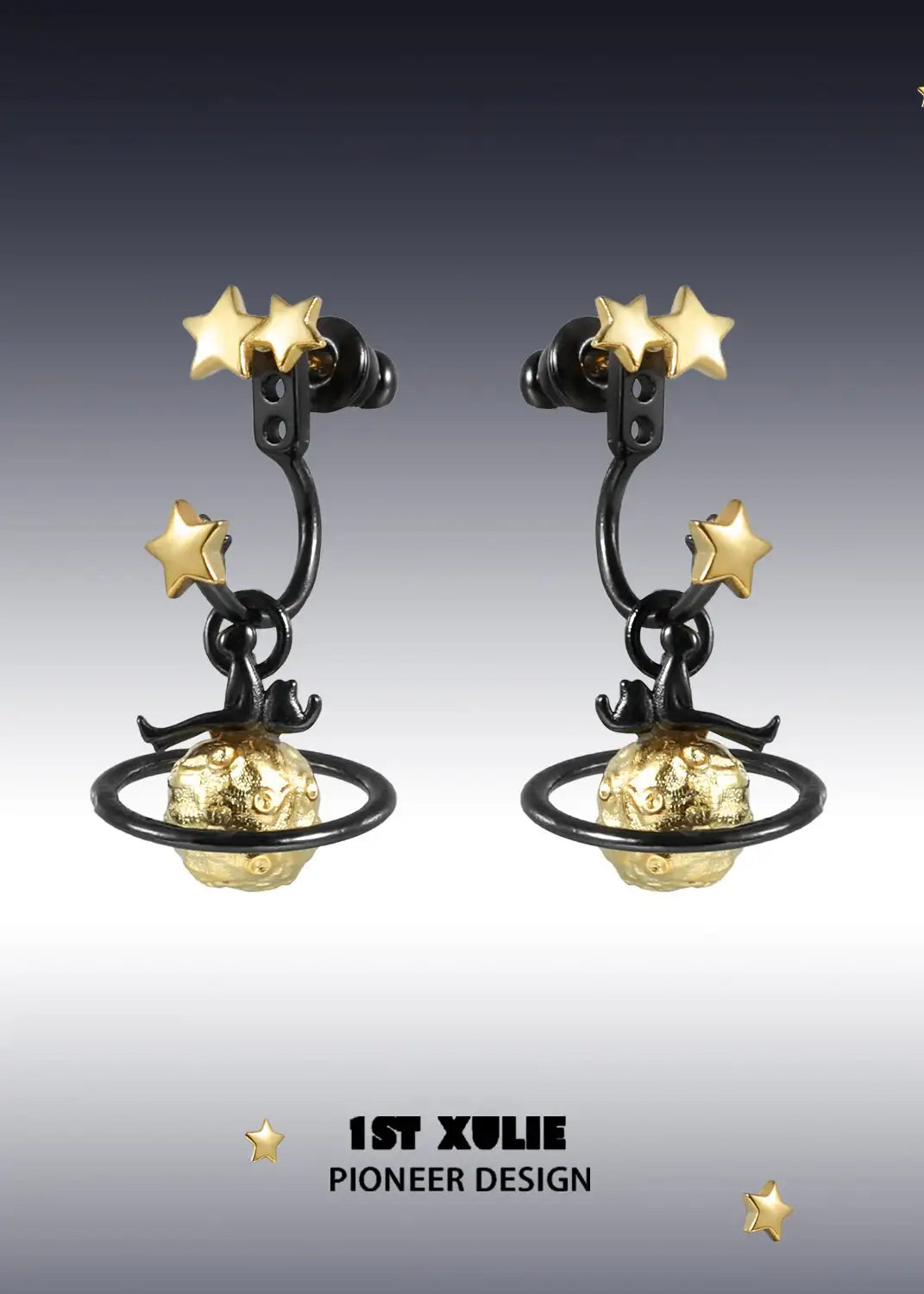 1ST XULIE "Cat's Gaze" Detachable Cat Head Dangle Stud Earrings in Platinum Plated Brass - On Model Close-Up