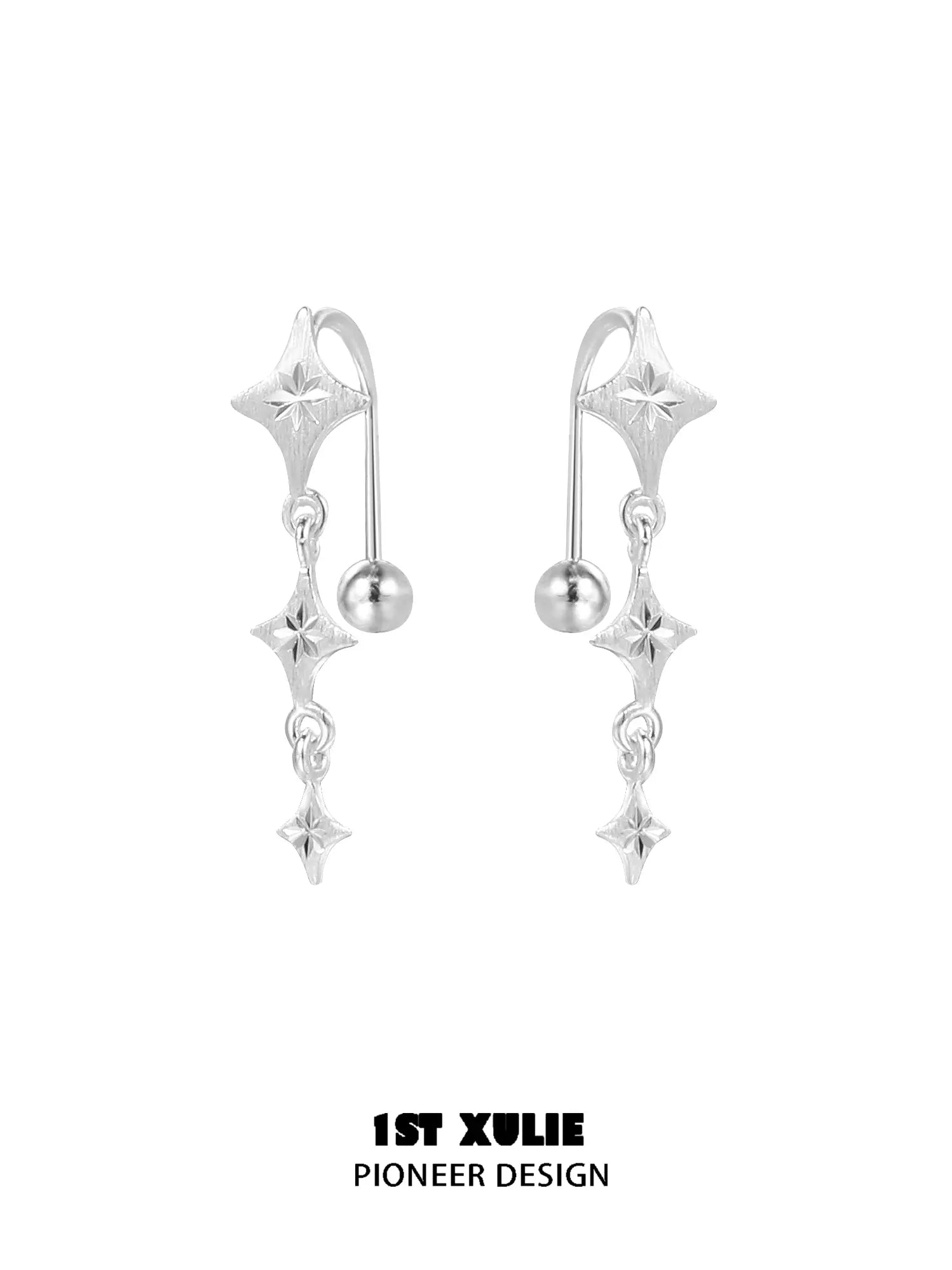 1ST XULIE Jewelry "Silver Angel" Celestial Brushed Starburst Dangle Earrings in 925 Sterling Silver - Packaging View