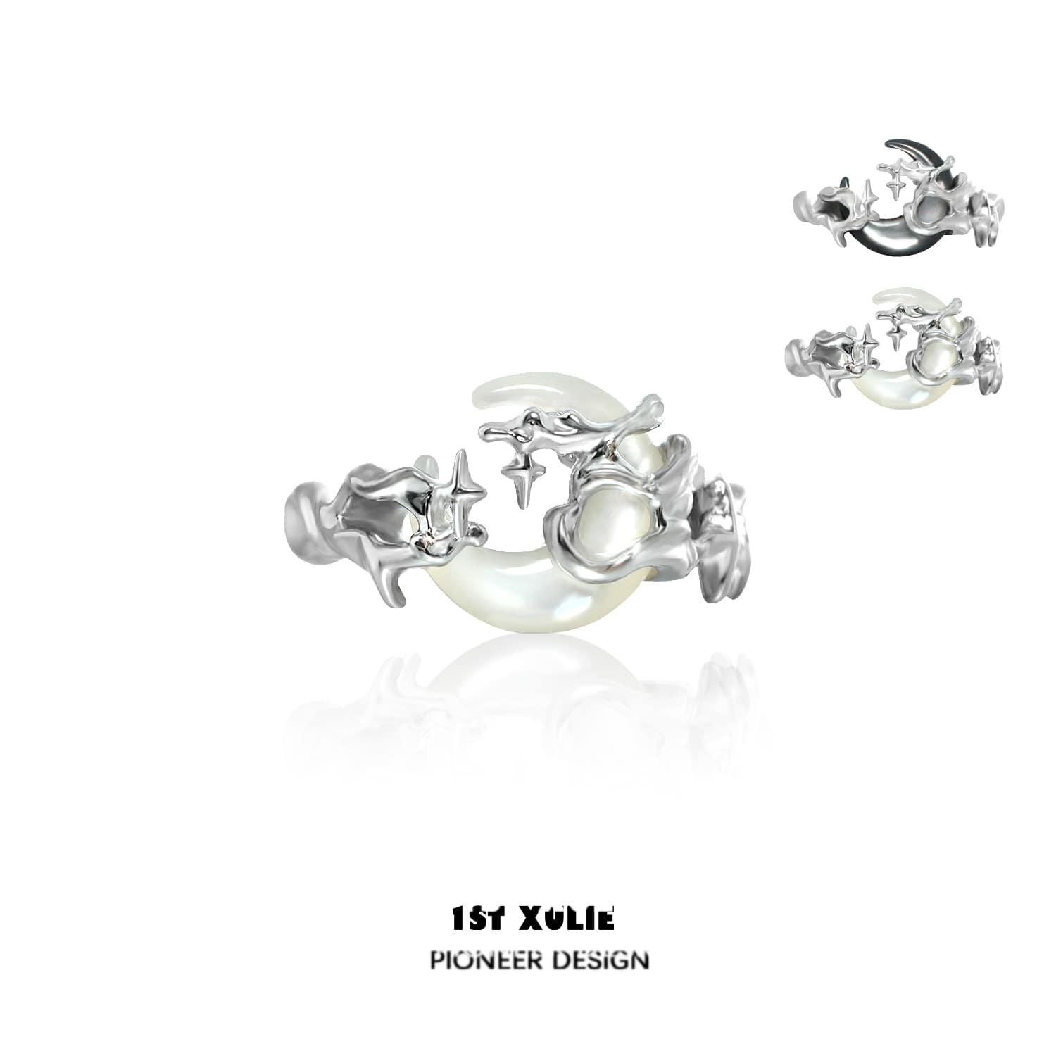 1ST XULIE "MYTH OF THE MOON" Celestial Crescent Moon Statement Ring in 24K Gold Plated 925 Silver - Product View