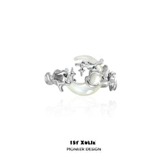 1ST XULIE "MYTH OF THE MOON" Celestial Crescent Moon Statement Ring in 24K Gold Plated 925 Silver - Angled Product View